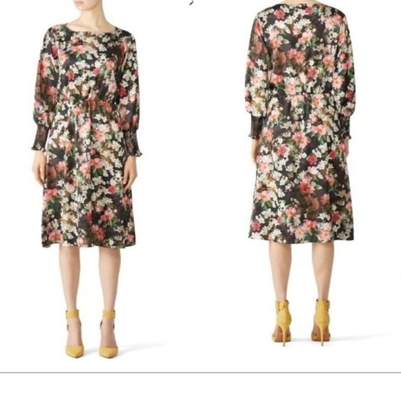 Jay Godfrey Black Floral Print Long Sleeve Dress Size 10 - Picture 3 of 9